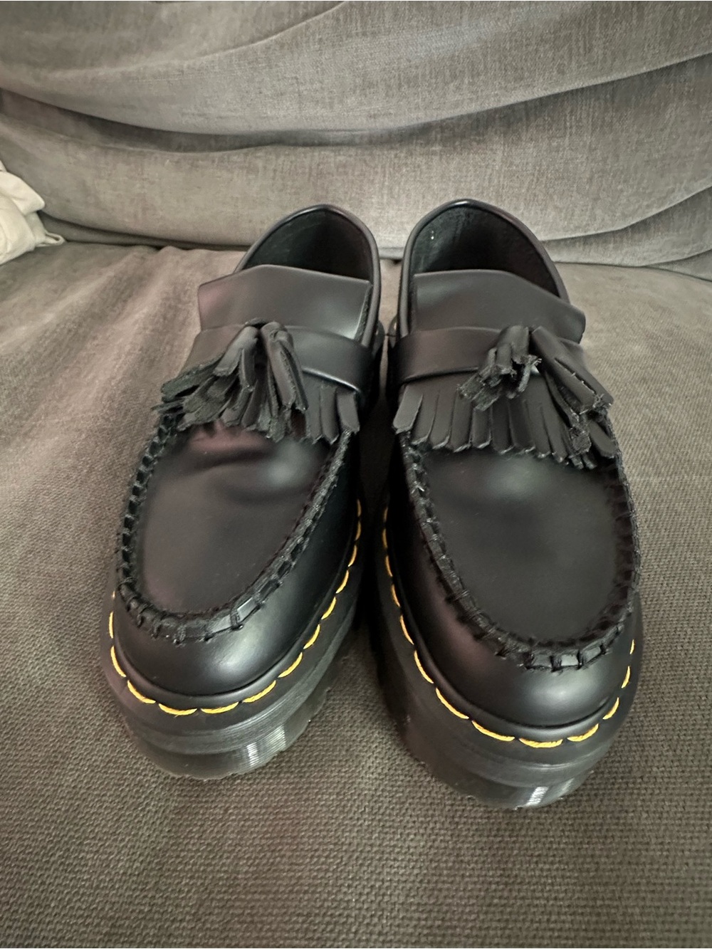 Dr. Martens Black Leather Tassel Kiltie Platform Loafers